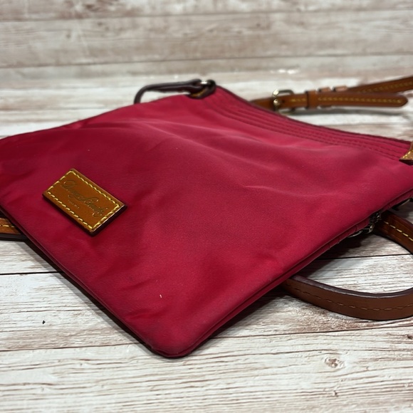 Dooney & Bourke Crossbody Mini Purse Red Pink Easy Clean Brown Leather Strap - Picture 8 of 14